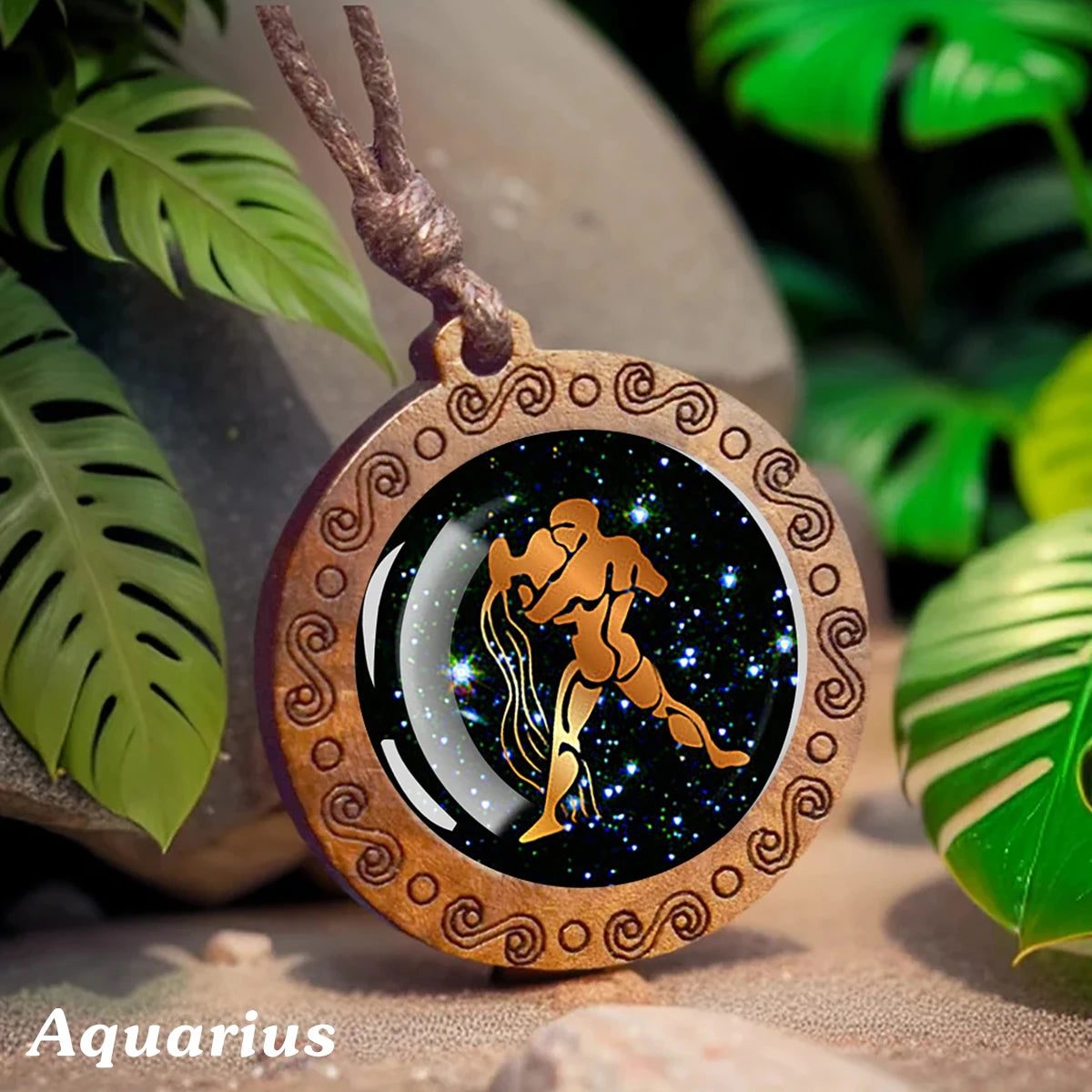 1pc Constellation Necklace Glass Wood Pendant Zodiac Sign Necklace Romantic Gift