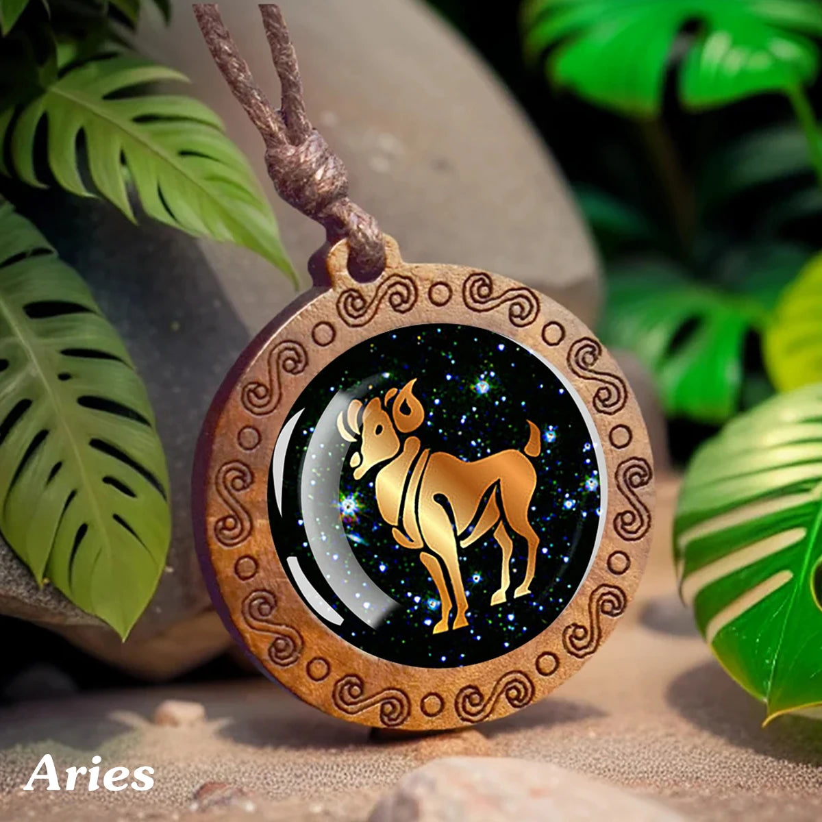 1pc Constellation Necklace Glass Wood Pendant Zodiac Sign Necklace Romantic Gift