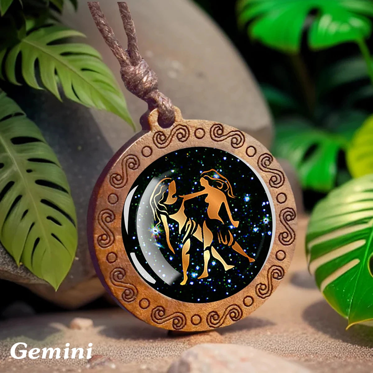 1pc Constellation Necklace Glass Wood Pendant Zodiac Sign Necklace Romantic Gift