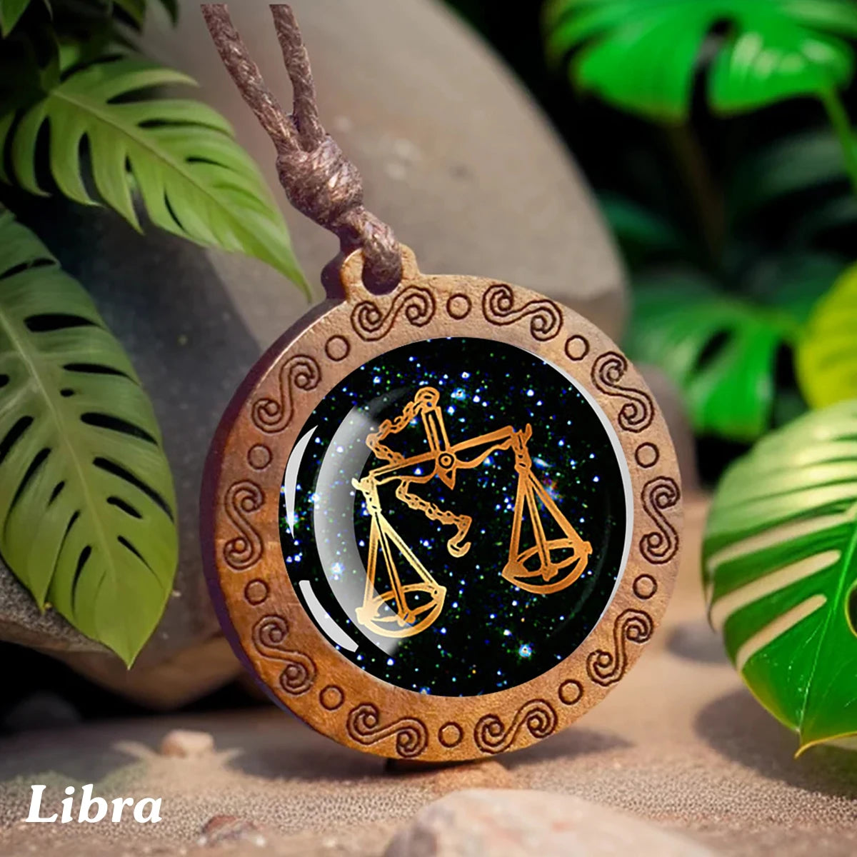 1pc Constellation Necklace Glass Wood Pendant Zodiac Sign Necklace Romantic Gift