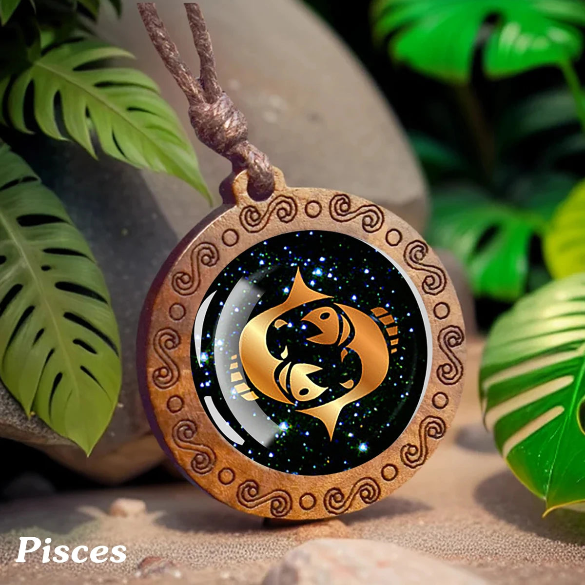 1pc Constellation Necklace Glass Wood Pendant Zodiac Sign Necklace Romantic Gift