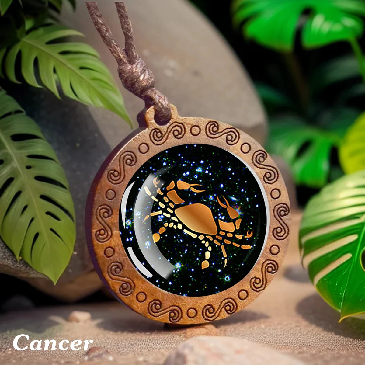 1pc Constellation Necklace Glass Wood Pendant Zodiac Sign Necklace Romantic Gift