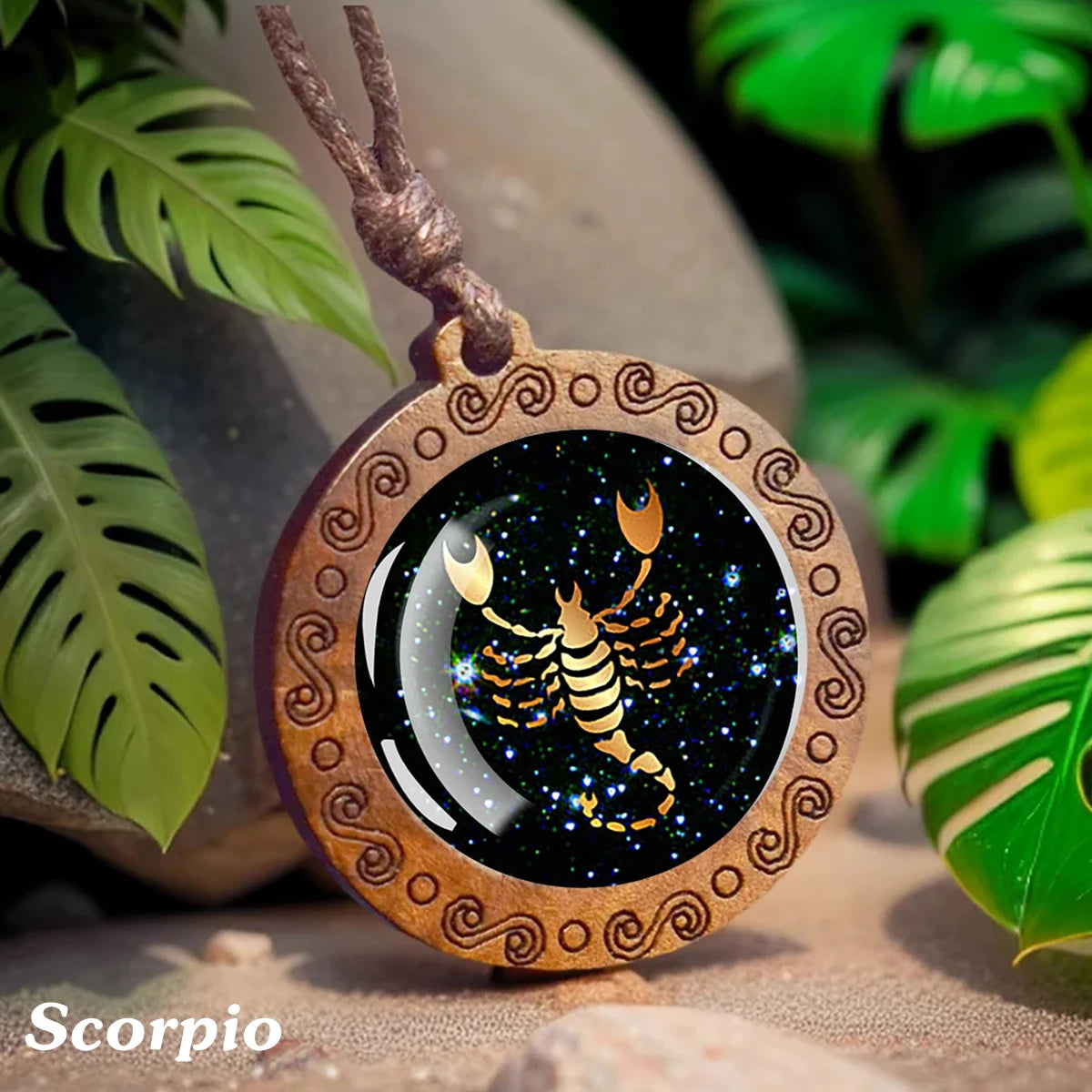1pc Constellation Necklace Glass Wood Pendant Zodiac Sign Necklace Romantic Gift