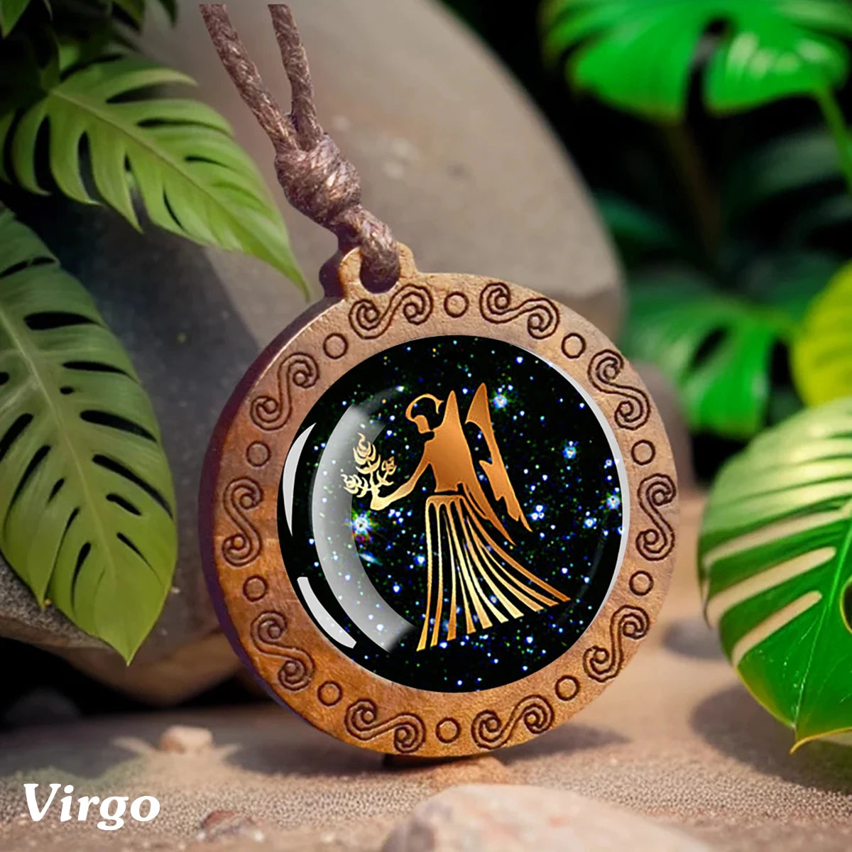 1pc Constellation Necklace Glass Wood Pendant Zodiac Sign Necklace Romantic Gift