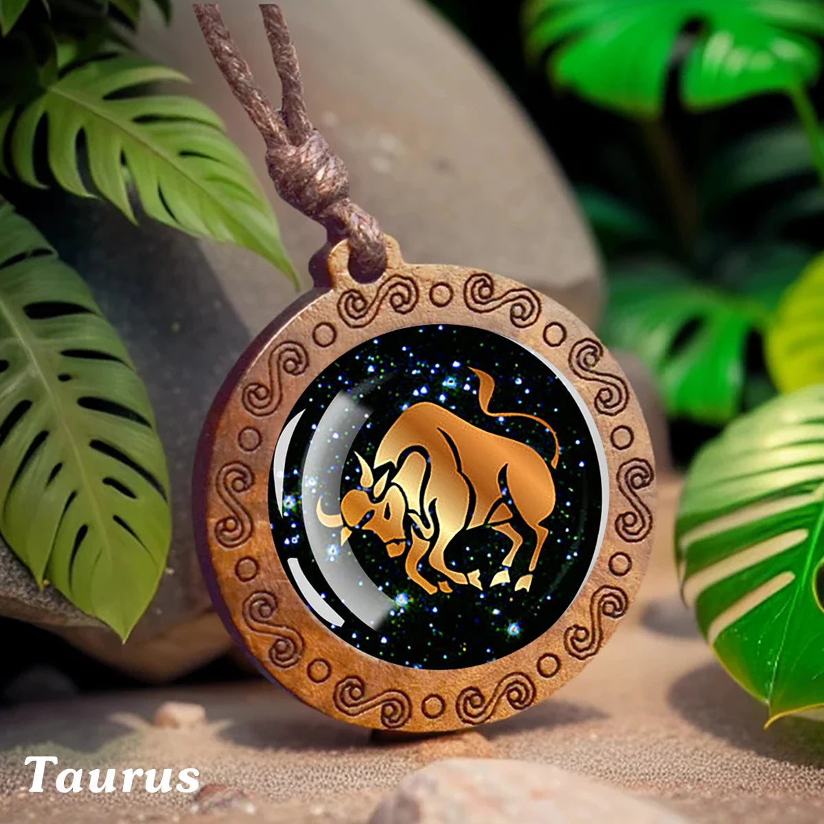 1pc Constellation Necklace Glass Wood Pendant Zodiac Sign Necklace Romantic Gift
